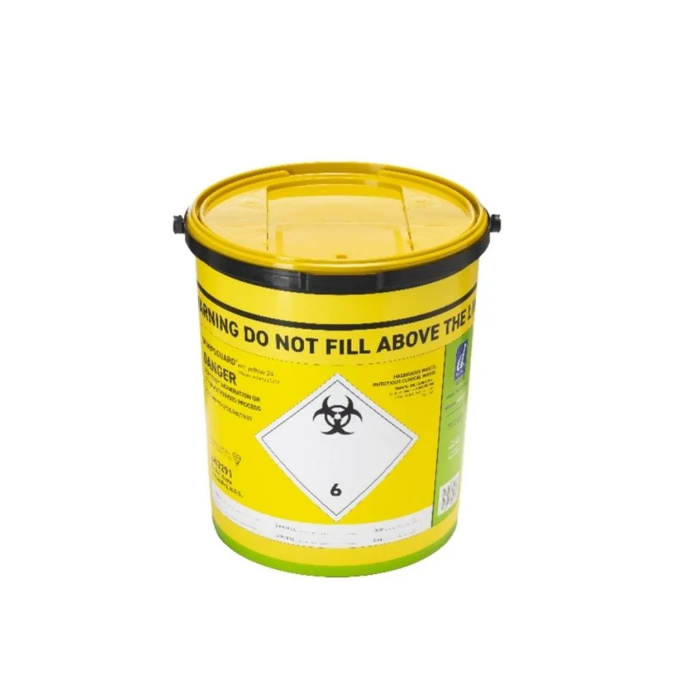 Daniels 24 Litre Sharpsguard Yellow Sharps Bin photographed against a plain background.