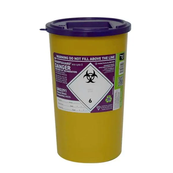 Daniels 5 Litre Sharpsguard Purple Cyto Sharps Bin photographed against a plain background.