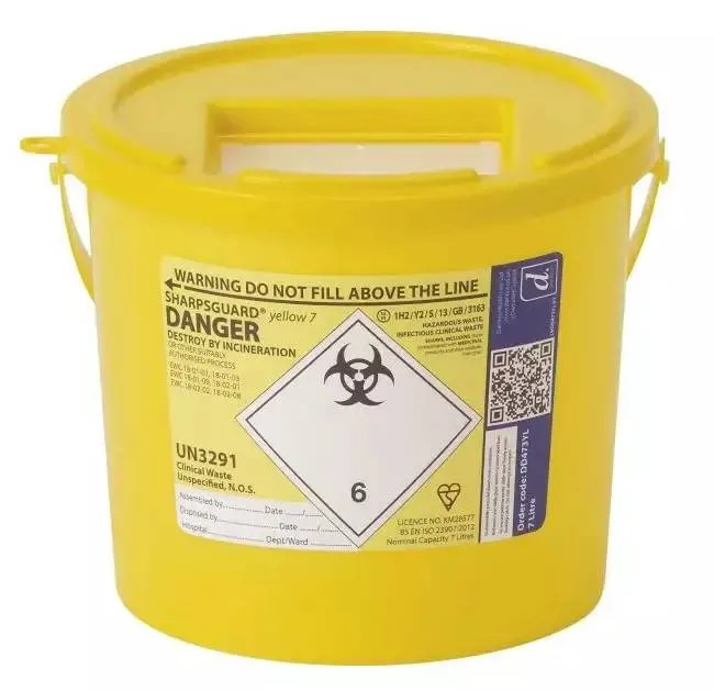 Daniels 7 Litre Sharpsguard Yellow Sharps Bin photographed against a plain background.