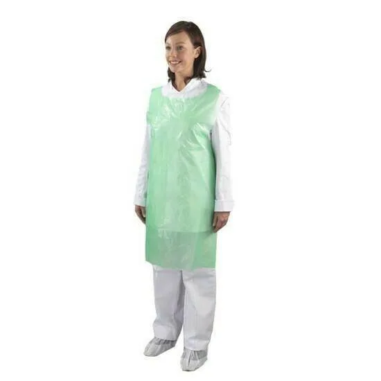 HPC Green Disposable Polythene Aprons x 100 photographed against a plain background.