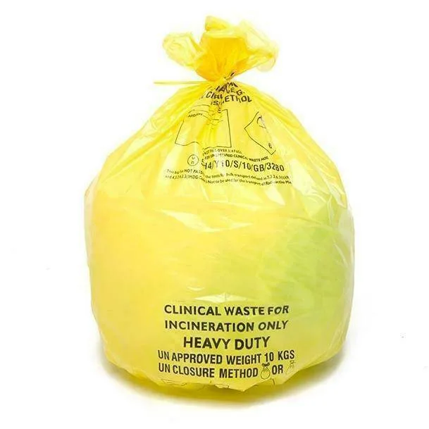 HPC Yellow Heavy Duty Clinical Waste Sacks 90 Litres x 25 photographed against a plain background.