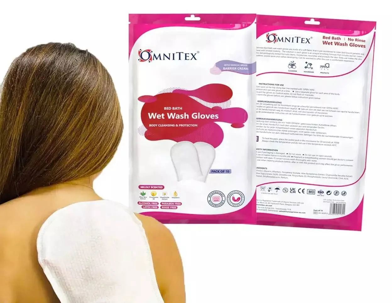 OMNITEX Bed Bath Wet Wash Gloves Pack of 10 photographed against a plain background.