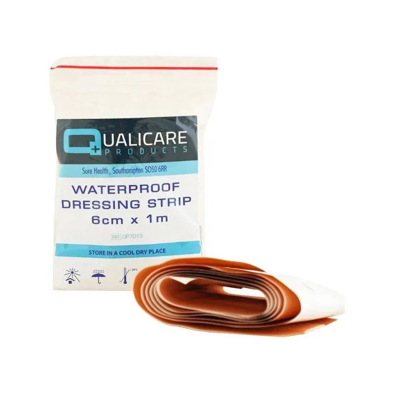 Qualicare Waterproof Dressing Strip 6cm x 1m photographed against a plain background.