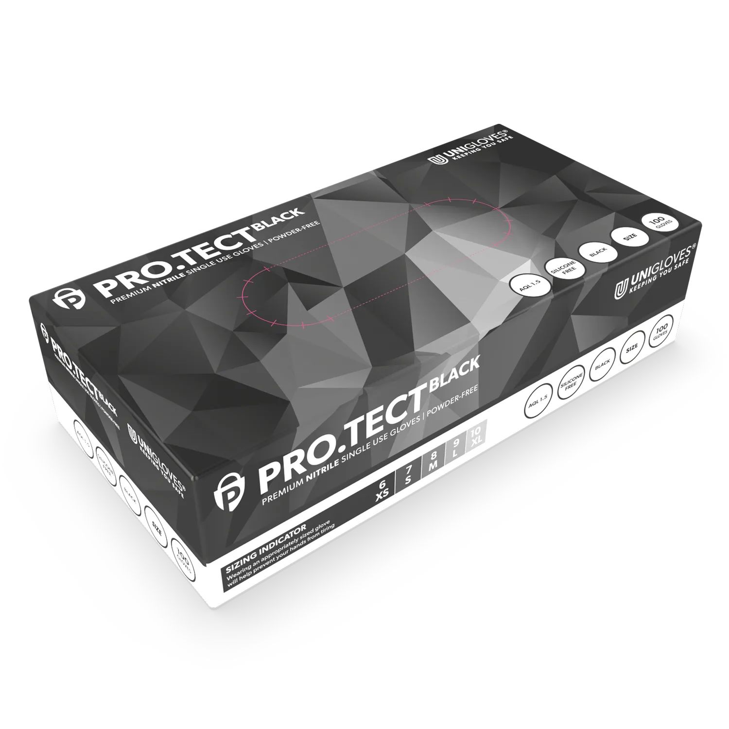 Unigloves Black Nitrile Examination Gloves photographed against a plain background.