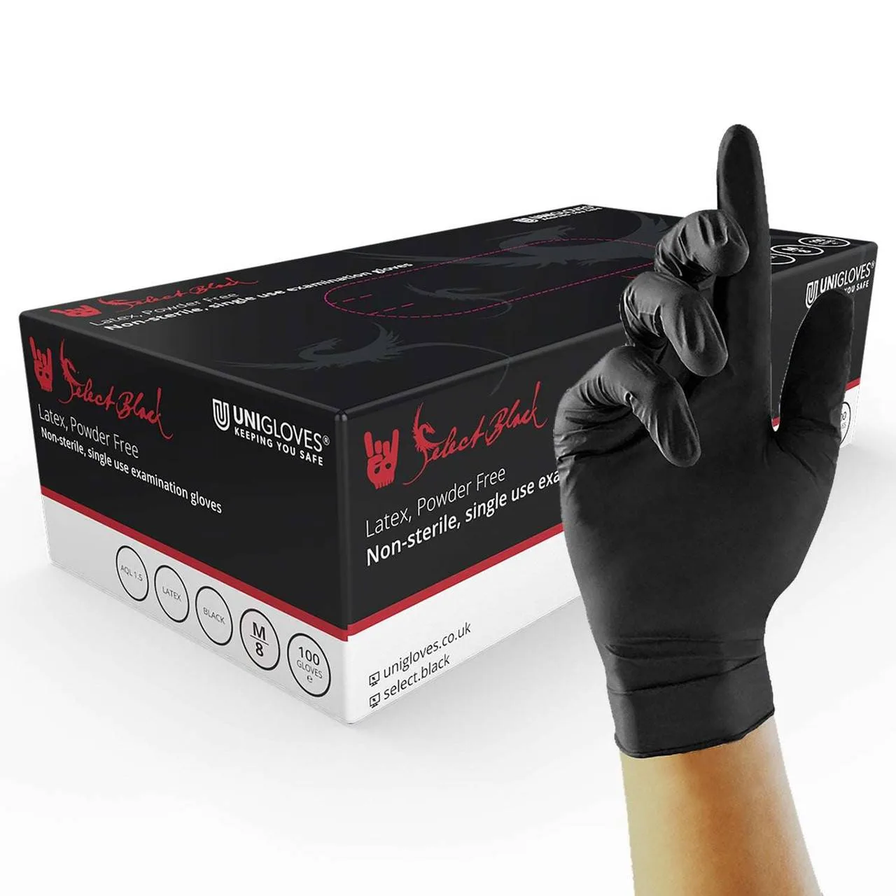Unigloves Black Nitrile Examination Gloves photographed against a plain background.