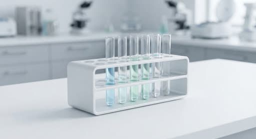 A minimalist modular tube rack printed in matte white plastic on a pristine background.