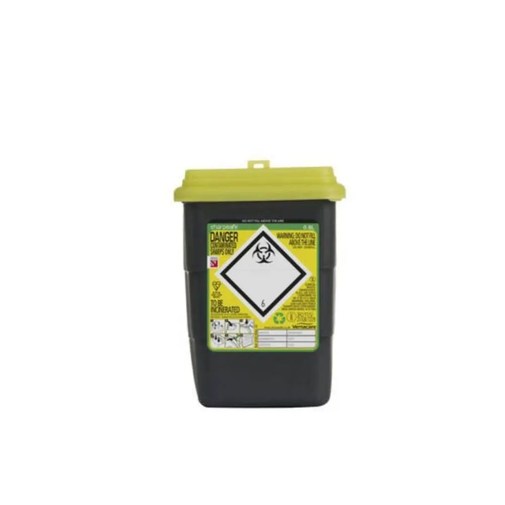 0.8 Litre Sharpsafe Yellow Sharps Bin photographed against a plain background.