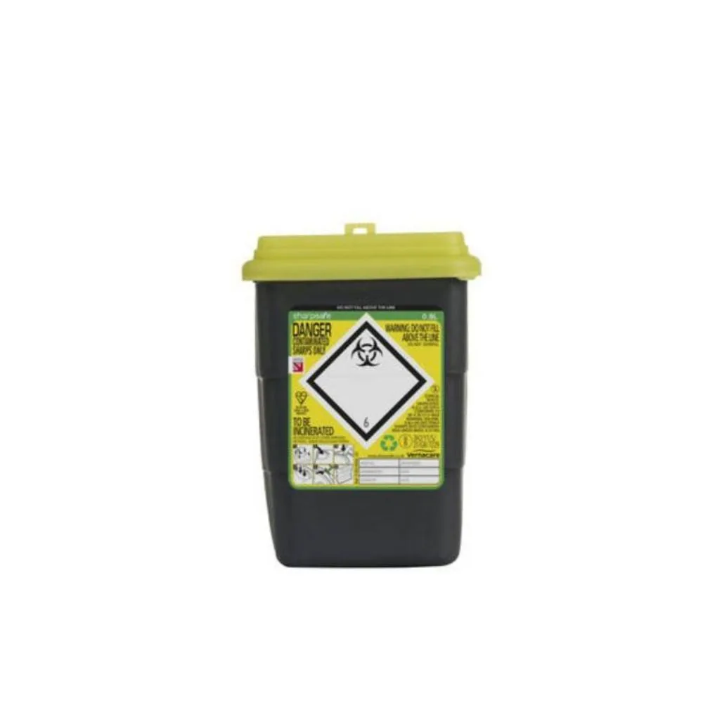 0.8 Litre Sharpsafe Yellow Sharps Bin photographed against a plain background.