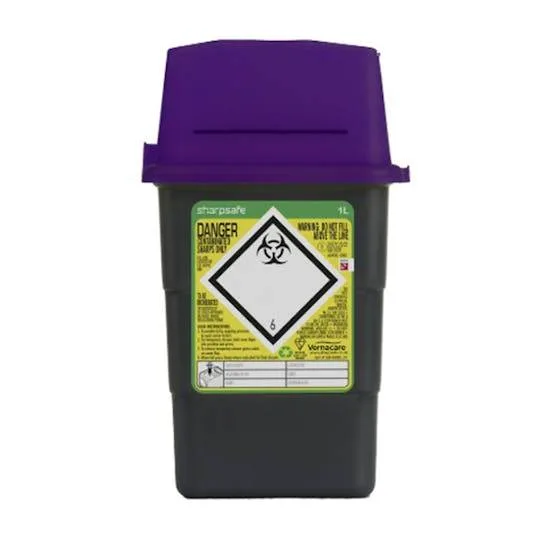 1 Litre Sharpsafe Purple Sharps Bin photographed against a plain background.