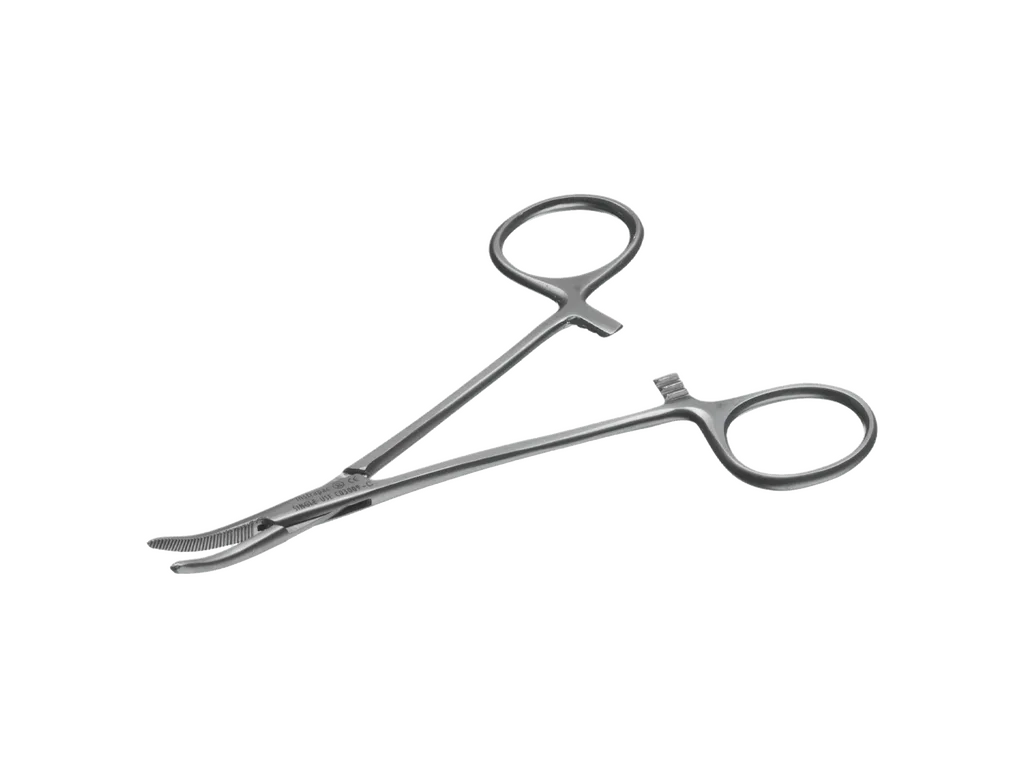 12.5cm Instrapac Halsted Mosquito Artery Forceps Curved photographed against a plain background.
