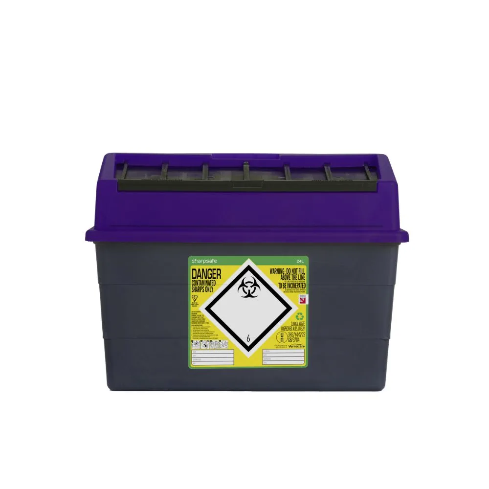 24 Litre Sharpsafe Purple Sharps Bin photographed against a plain background.
