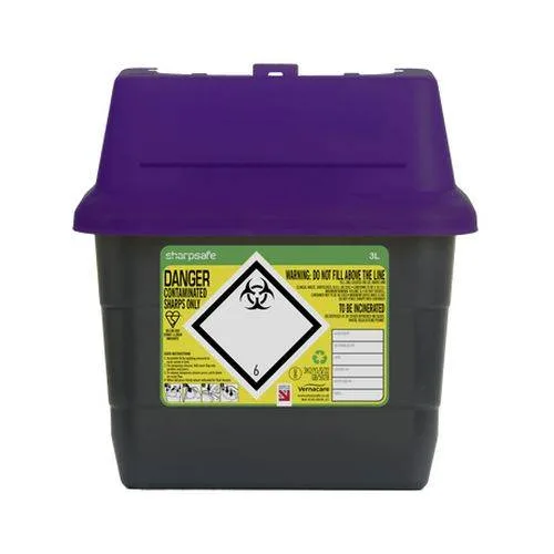 3 Litre Sharpsafe Purple Sharps Bin photographed against a plain background.