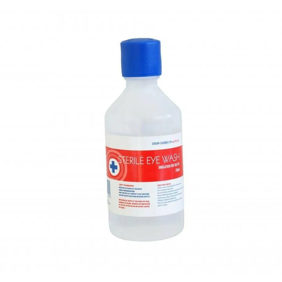 Blue Lion 250ml Sterile Eye Wash Solution photographed against a plain background.