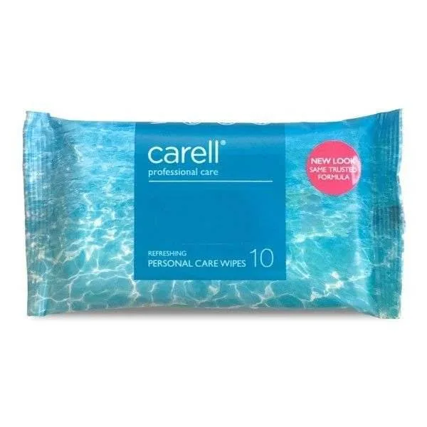 Carell Refreshing Patient Wipes Pack of 10 photographed against a plain background.