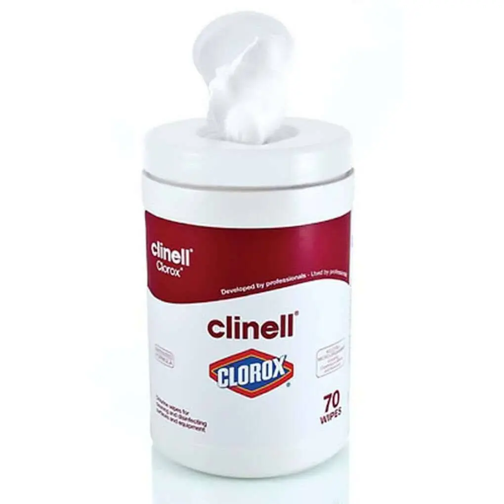 Clinell Clorox Wipes Tub of 70 photographed against a plain background.