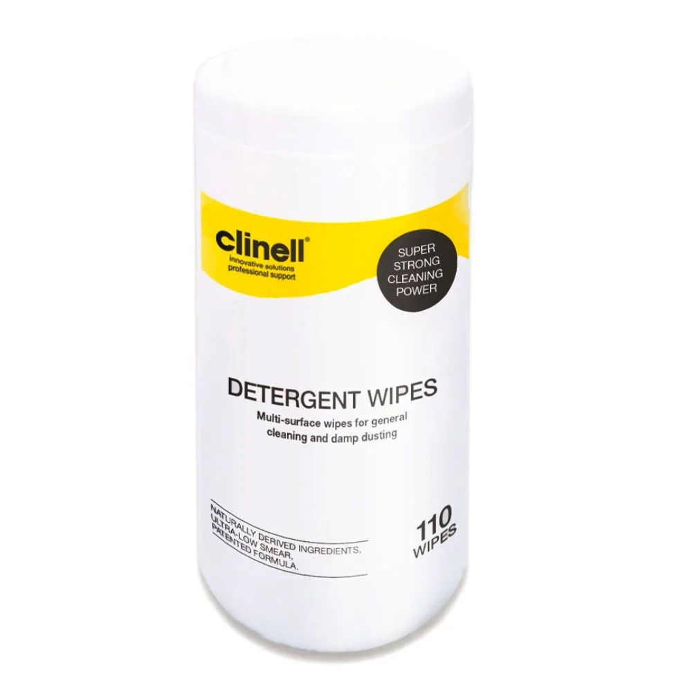 Clinell Detergent Tub 110 Wipes photographed against a plain background.