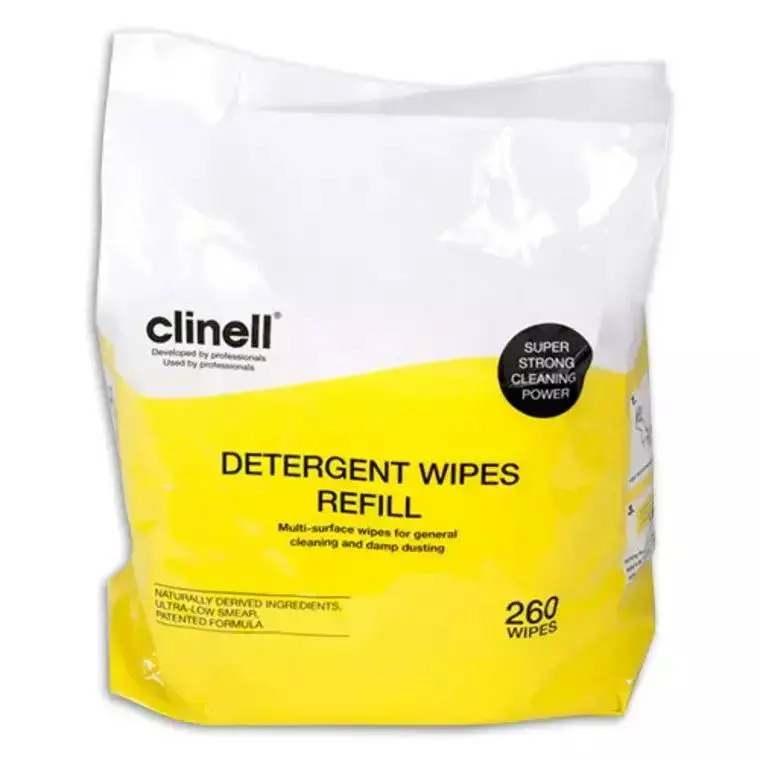 Clinell Detergent Wipes Refill Pack of 260 photographed against a plain background.