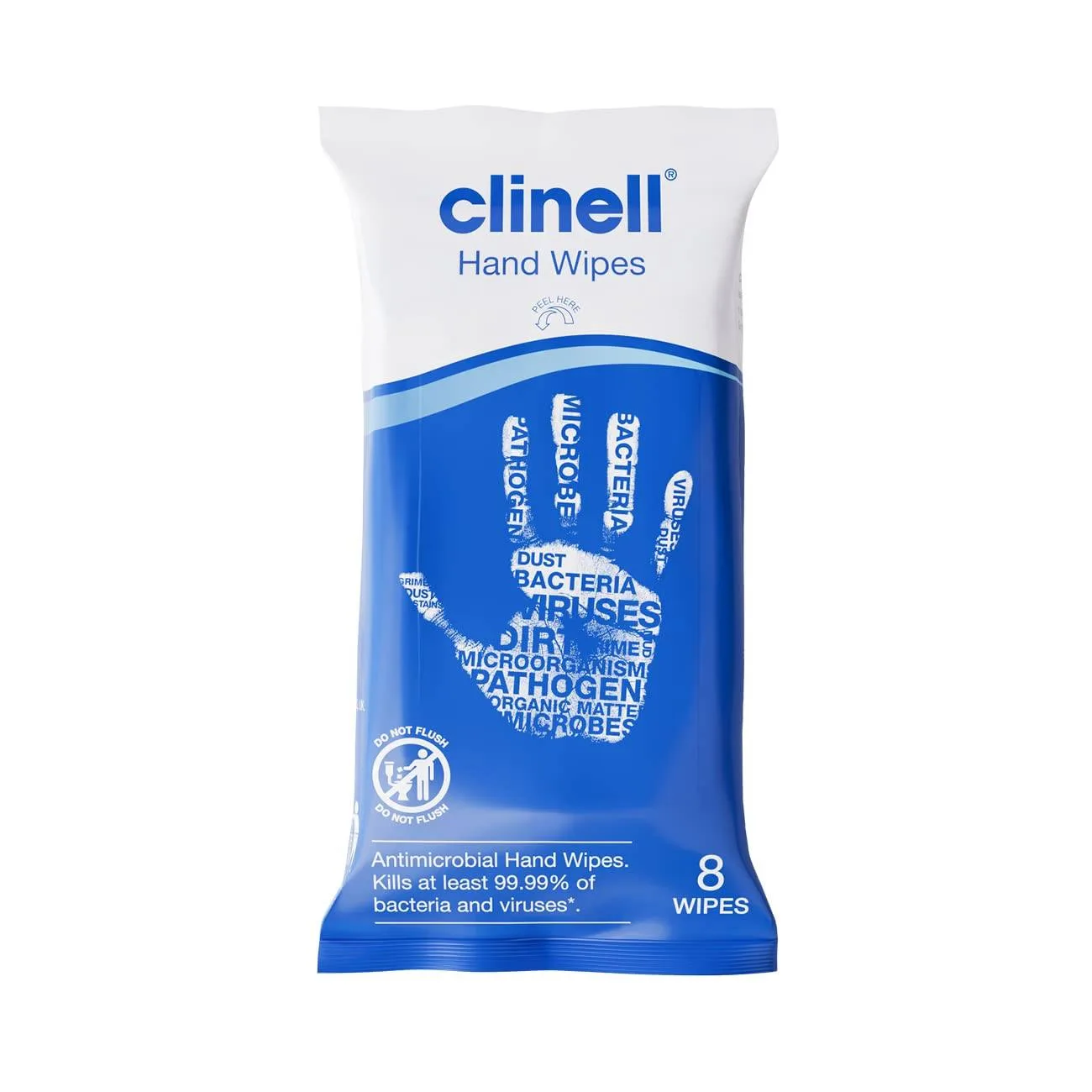 Clinell Hand Wipes Pack of 8 photographed against a plain background.