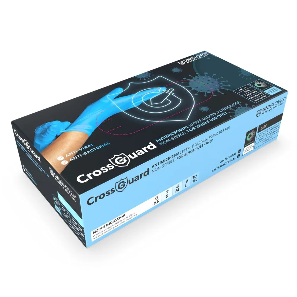 Crossguard Nitrile Examination Gloves photographed against a plain background.
