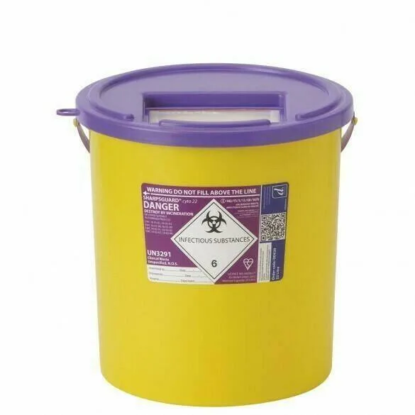 Daniels 22 Litre Sharpsguard Purple Cyto Sharps Bin photographed against a plain background.