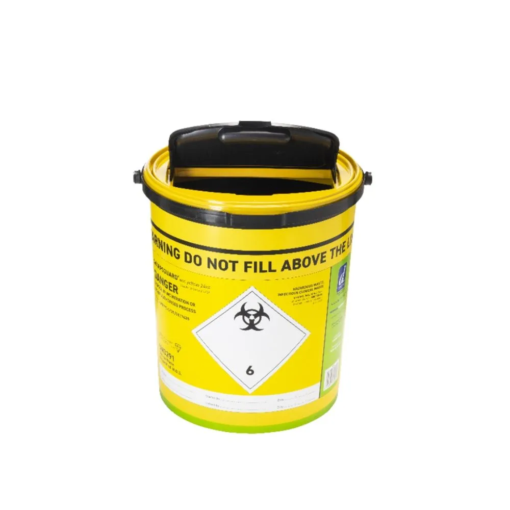 Daniels 24L Sharpsguard Yellow Sharps Bin Extra Access photographed against a plain background.