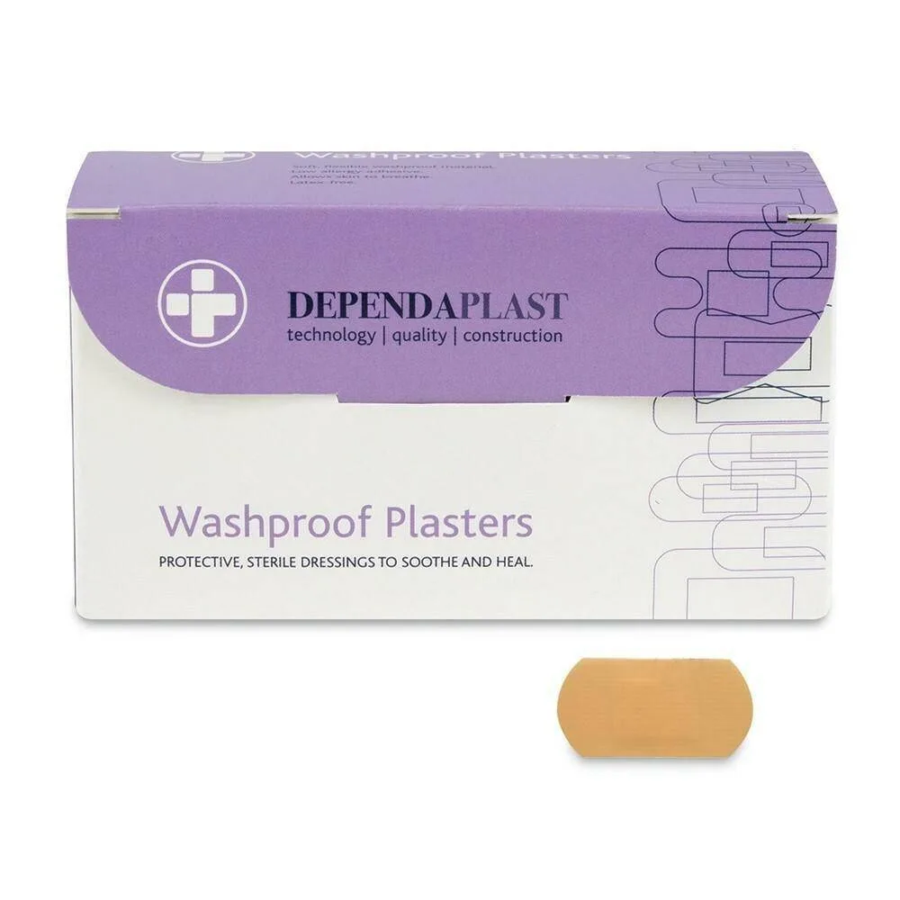 Dependaplast Washproof Plasters - 4cm x 2cm x 100 photographed against a plain background.