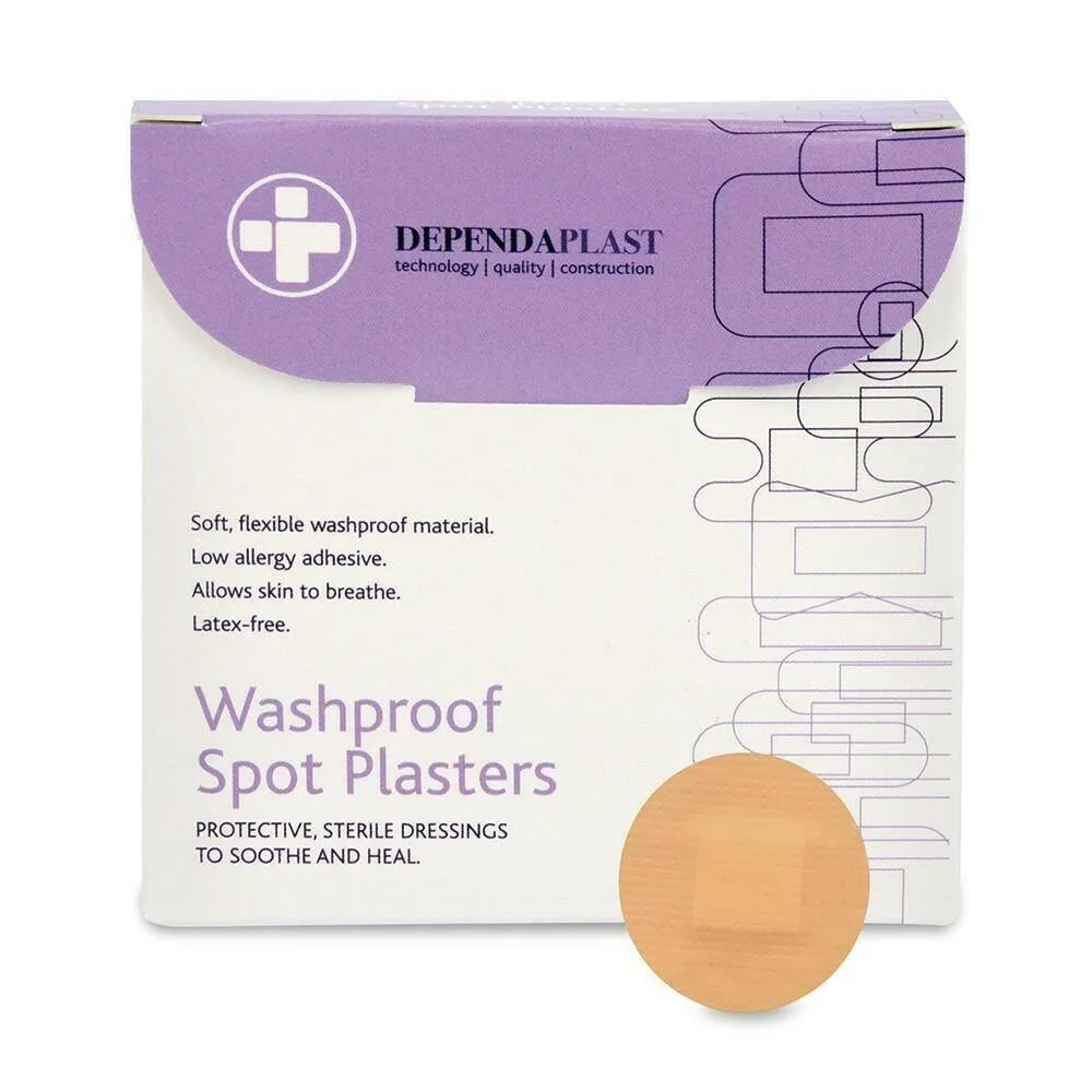Dependaplast Washproof Spot Plasters - 2.2cm x 100 photographed against a plain background.