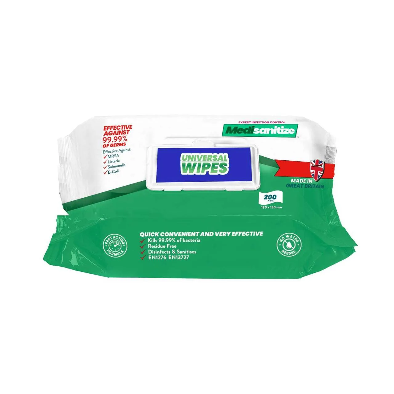 Medisanitize Universal Wipes Pack of 200 photographed against a plain background.