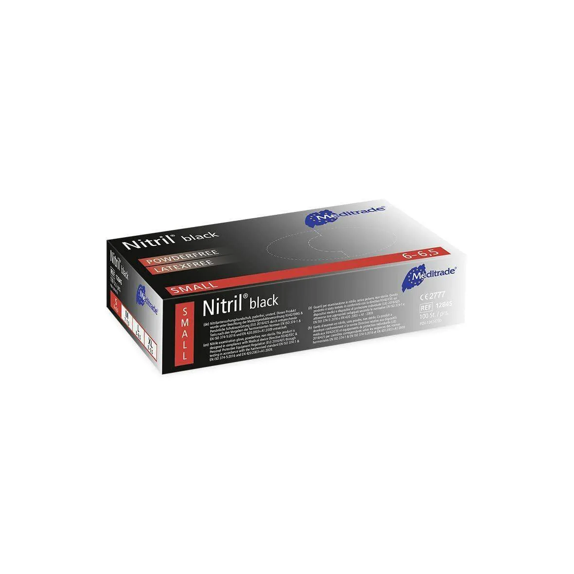 Meditrade Black Nitrile Examination Gloves photographed against a plain background.