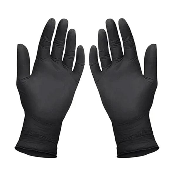 OmniTrust Black Nitrile Examination Gloves photographed against a plain background.