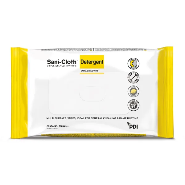 PDI Sani-Cloth Detergent Wipes Pack of 100 photographed against a plain background.