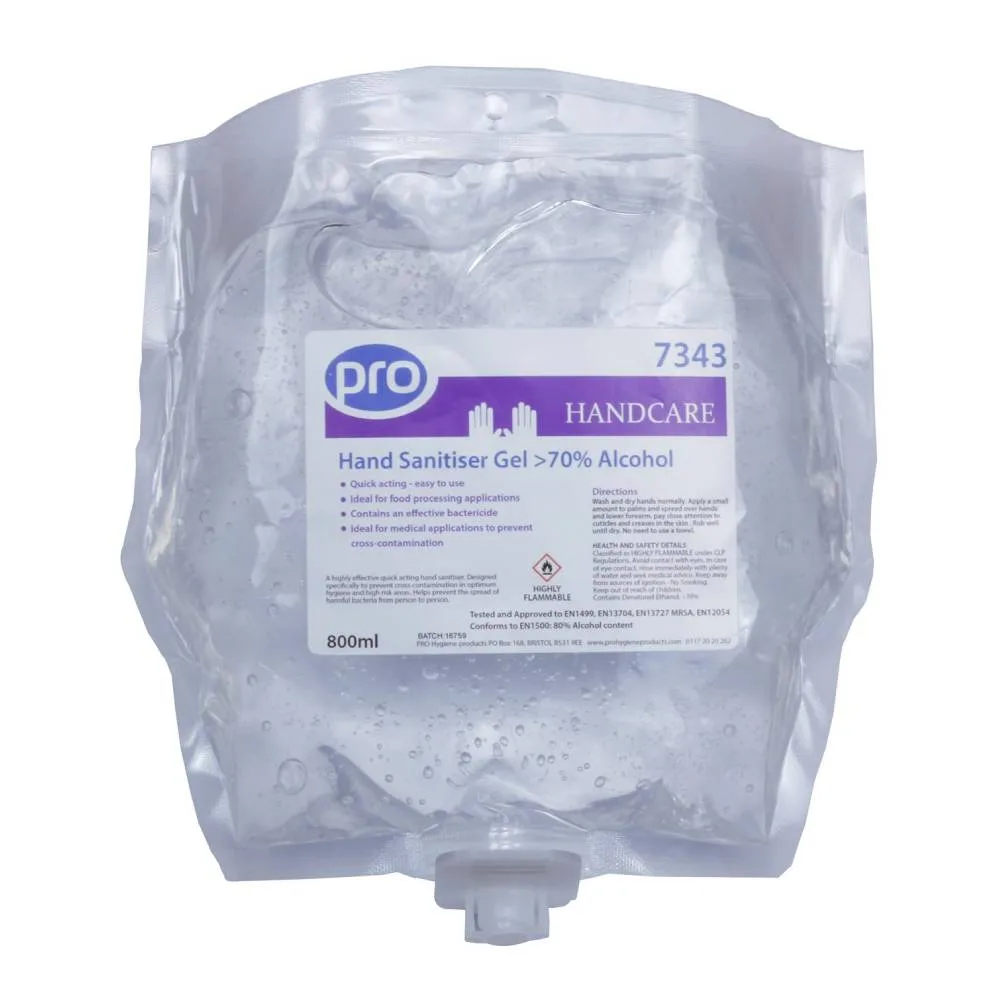 PRO Hand Sanitiser Gel 70% Alcohol 800ml photographed against a plain background.
