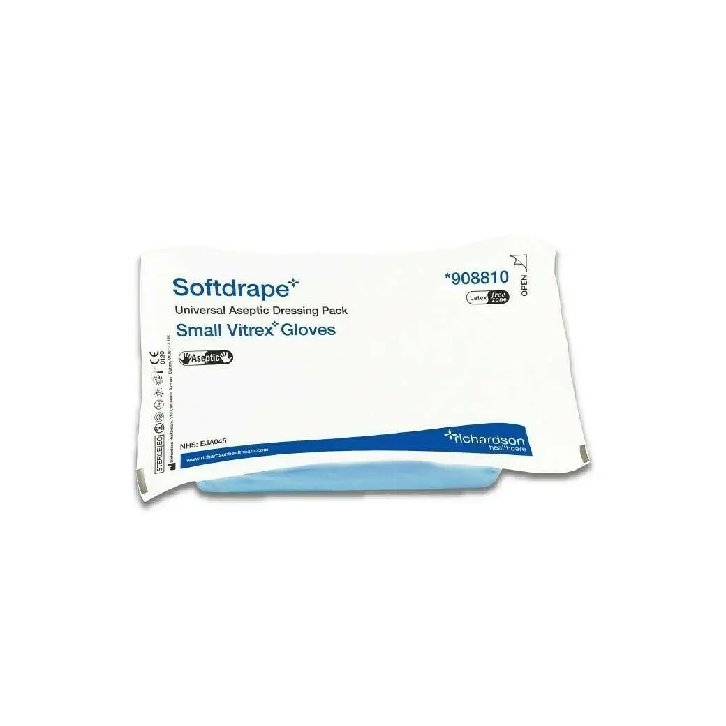 Richardson Healthcare Softdrape Dressing Pack Latex Free Medium Glove Single photographed against a plain background.