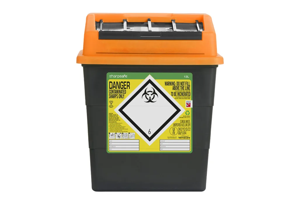 Sharpsafe 13 Litre Purple Sharps Bin photographed against a plain background.