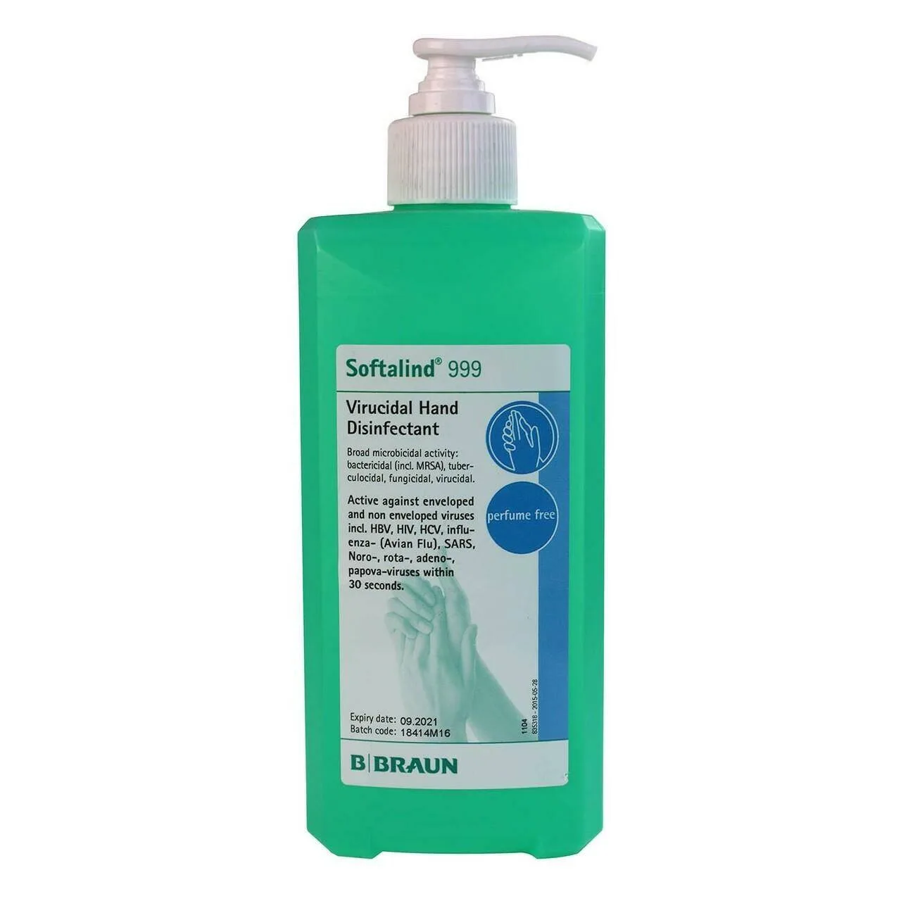Softalind 999 500ML Hand Disinfectant Bottle BBraun photographed against a plain background.