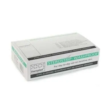 Steroplast Hypo-Allergenic Sterostrip Washproof Plasters - Assorted Pack of 100 photographed against a plain background.