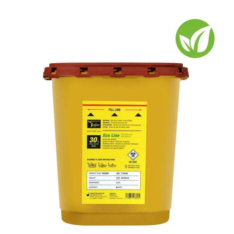 Teqler 30 Litre Eco Line XL Sharps Bin photographed against a plain background.