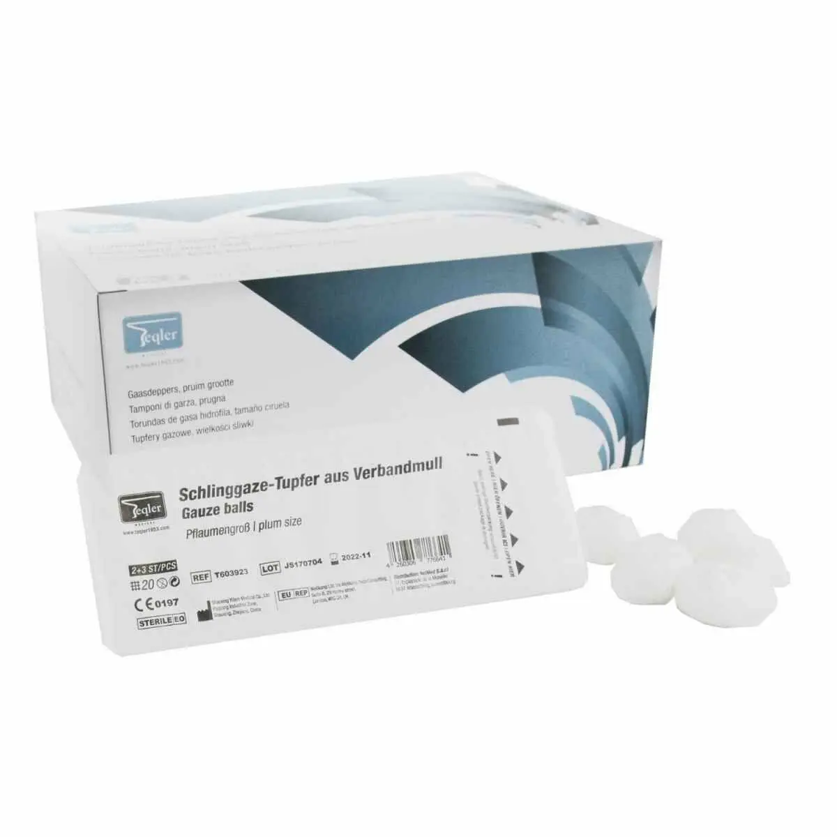 Teqler Sterile Gauze Balls photographed against a plain background.