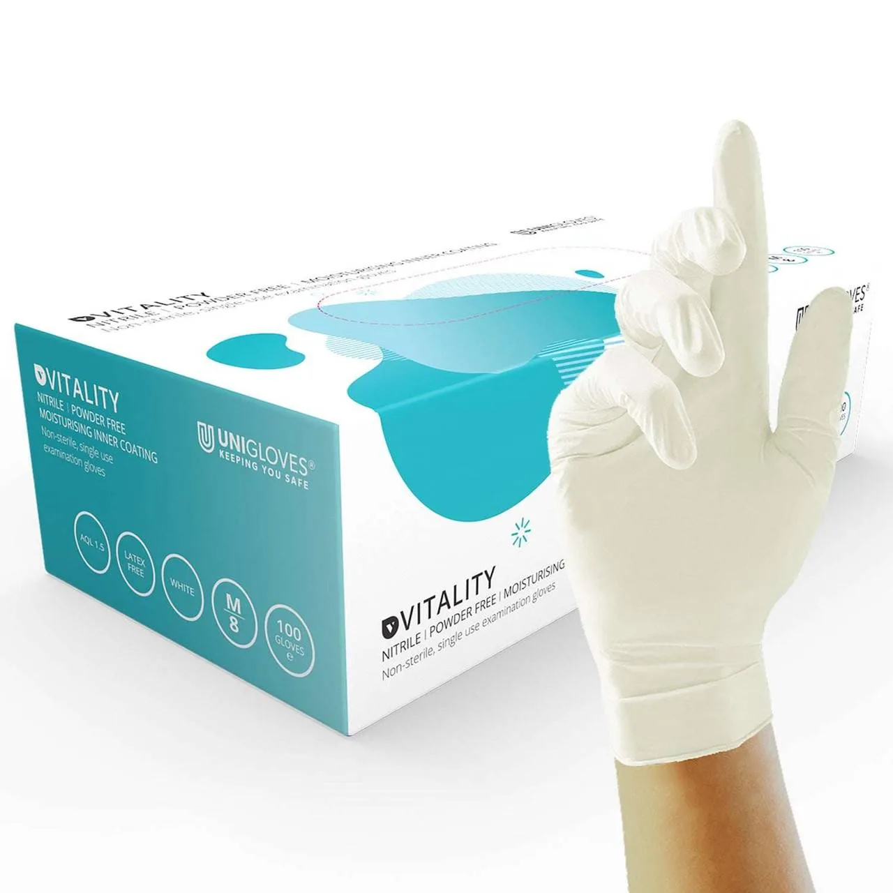 Unigloves Nitrile Examination Gloves photographed against a plain background.