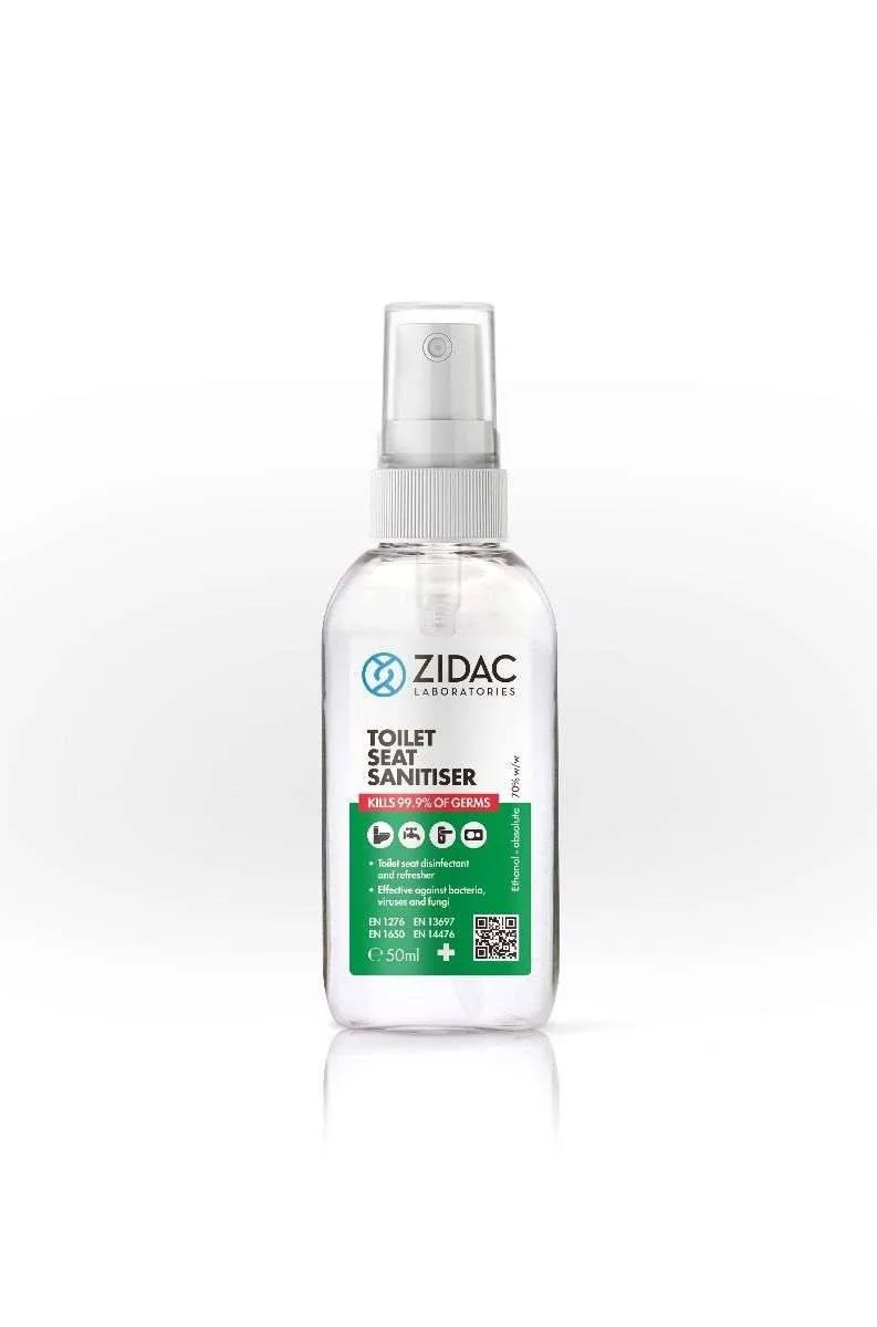 Zidac Toilet Seat Sanitiser 50 ml photographed against a plain background.